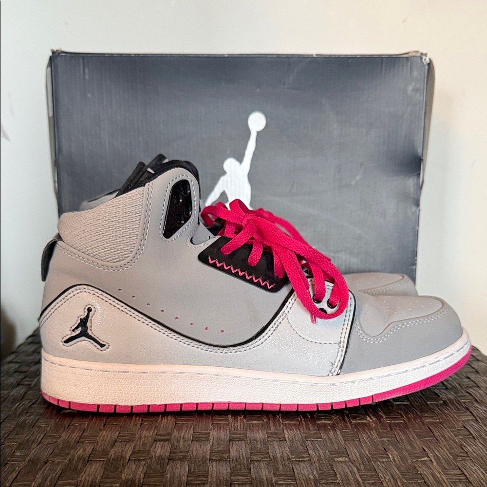 Jordan Kids Gray Sneakers with Pink Accents
